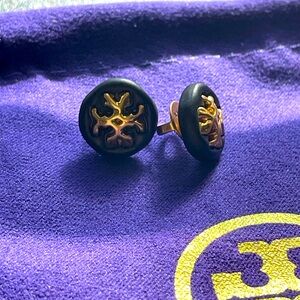 Tory Burch Roxanne Black small button stud earrings